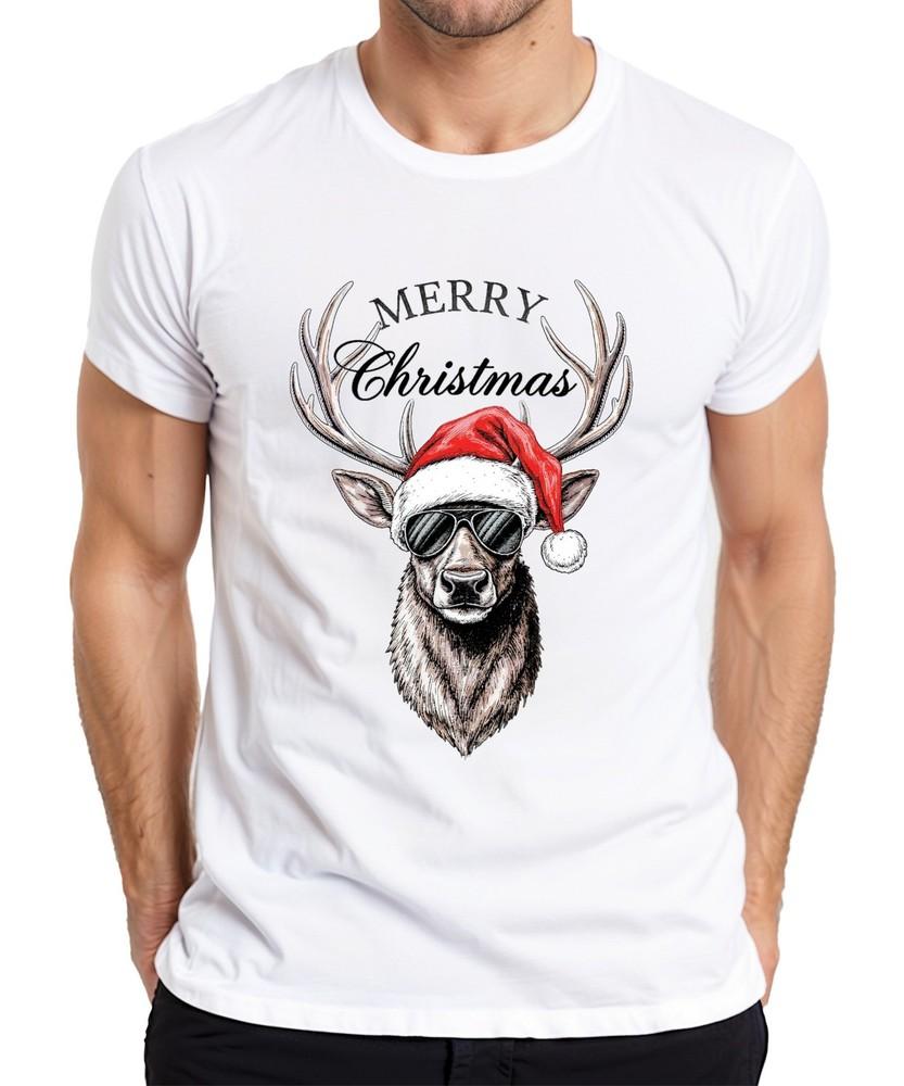 Reindeer Christmas Merry Christmas Santa Hat Sunglasses Unisexs Tshirt