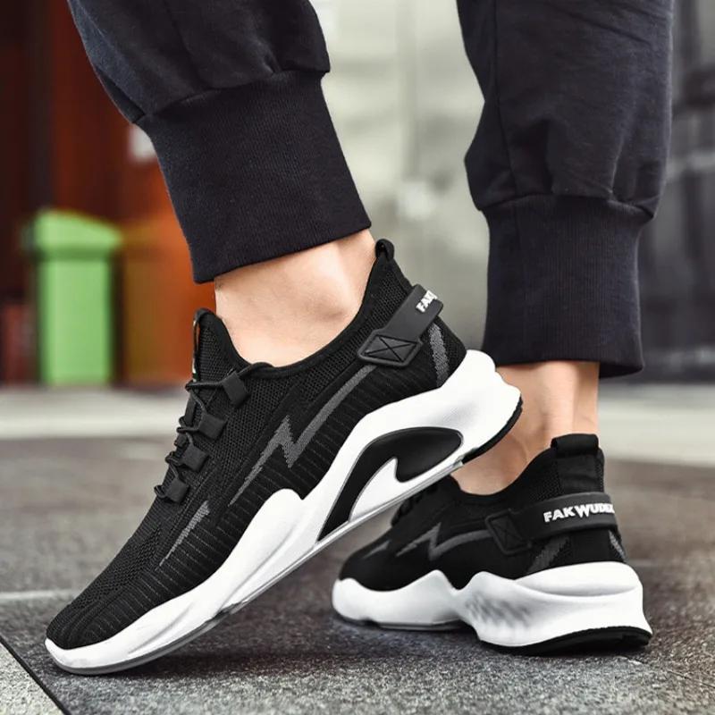 Pantofi sport de modă pentru bărbați 2024Nou Pantofi de alergare respirabili din plasă pentru bărbați Pantof vulcanizat de calitate cu țesătură tip fly cu șireturi Adidași de jogging Masculino