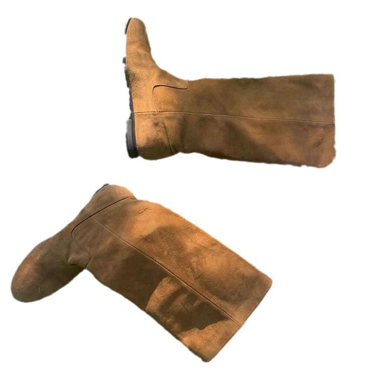 Fårskinnsversion~ Koreansk version av stor skaftvidd mocka höga stövlar dam platt sula ser smal ut men knähöga stövlar riddarstövlar