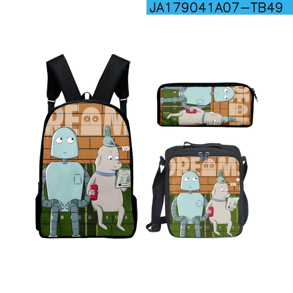 Classic Popular Novelty Funny Robot Dreams 3D Print 3pcs/Set pupil School Bags Laptop Daypack Backpack Lunch bag Pencil Case