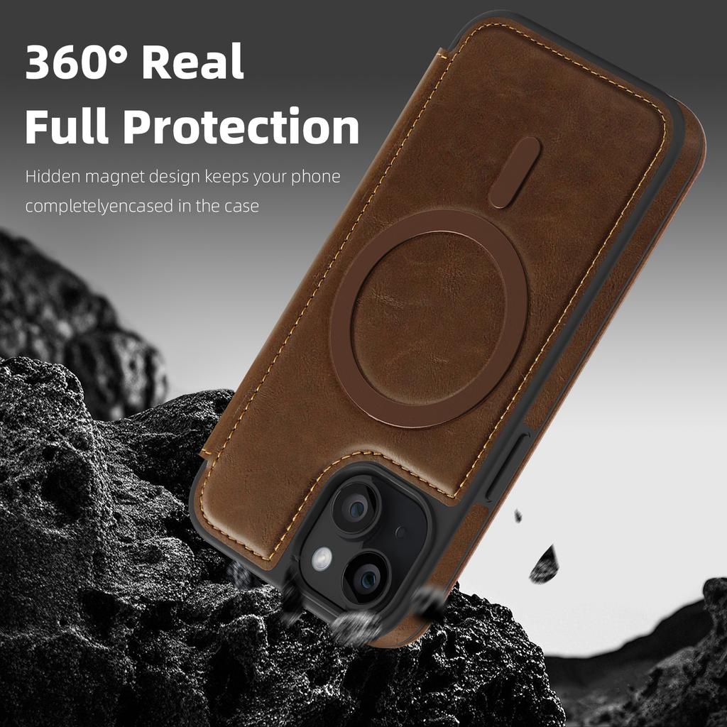 For iPhone 14 Case Compatible with MagSafe RFID Blocking Card Holder Leather Phone Cover