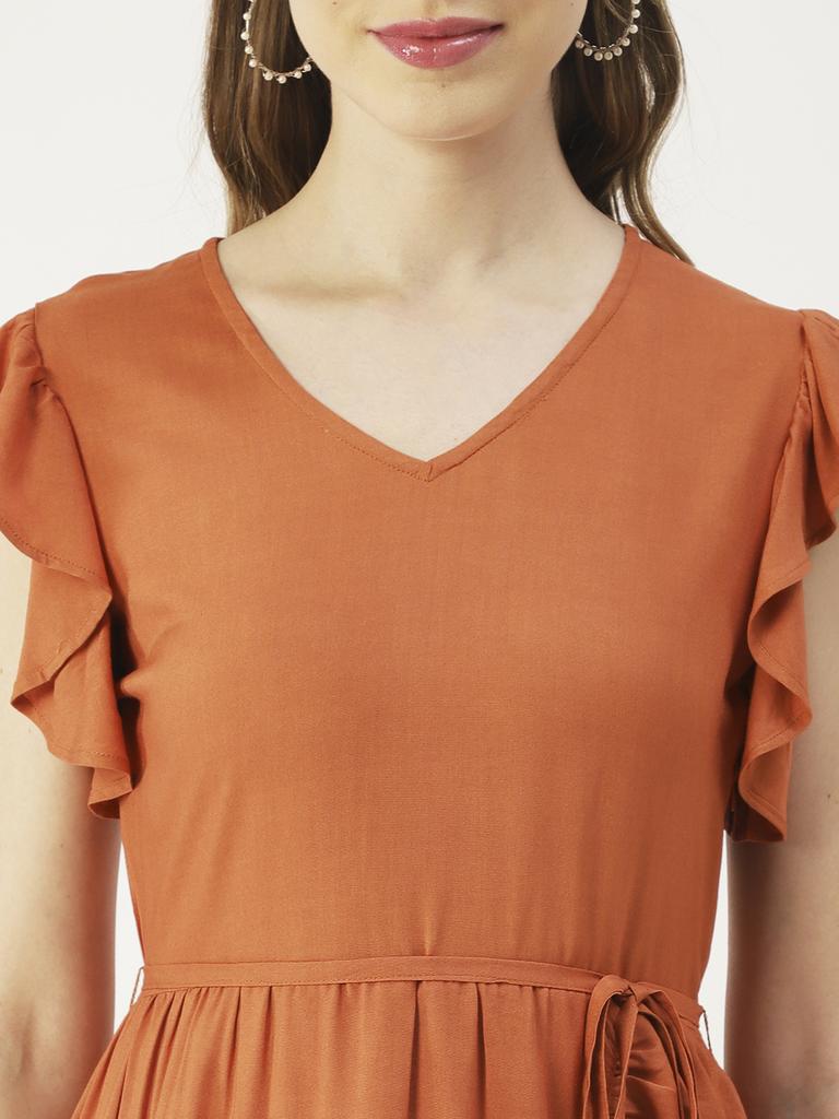 Moomaya Printed Viscose Front Slit Ruffle Dress, Summer Resort Wear Women