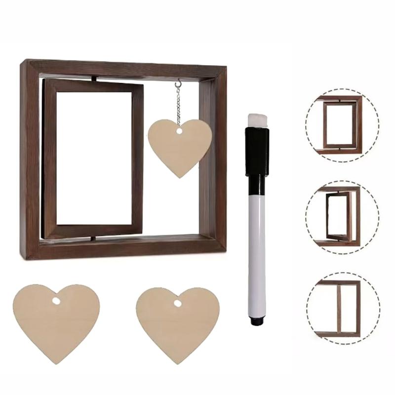 Rotating 4x6'' Photo Frame with Heart Shape Pendant Double Sided Picture Holder for Couple Wedding Engagement Gift