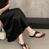 French niche design slope heel flip-flops shoes women's outer wear 2025 summer new silver Roman sandals