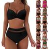 Women Solid Push Up Swimwear Patchwork Mesh High Waisted Bikini Sexy Ruched Tight Fitting Bikini Set Women'S Swimsuit
