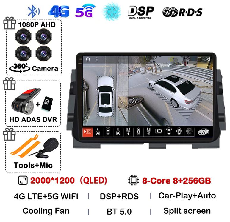 Android 14 Wireless Carplay+Auto For NISSAN MICRA KICKS 2017 2018 2019 Car Radio Multimedia DSP Video Player GPS Navi 360 Camera