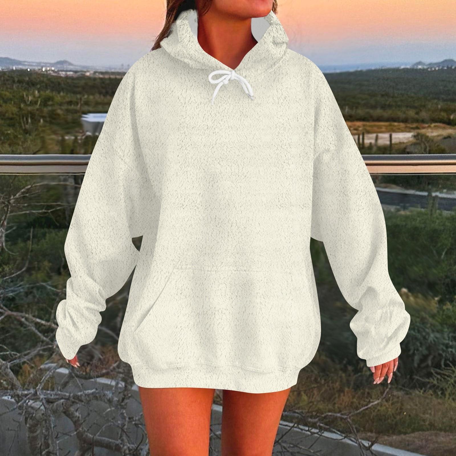 

Женская модная повседневная толстовка с длинным рукавом и капюшоном, однотонная толстовка XL белый