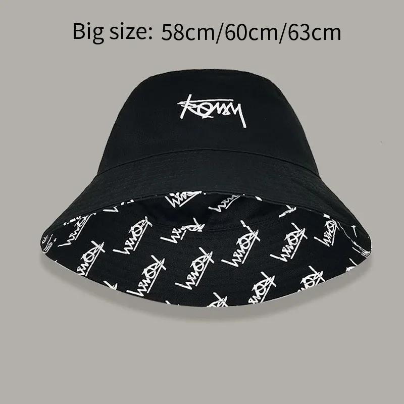 Big Head 63CM XL Size Letter Bucket Hat Men Double-Sided Women Floral Fisherman Hat Summer Casual Street Sun Hat Kids Bob Panama