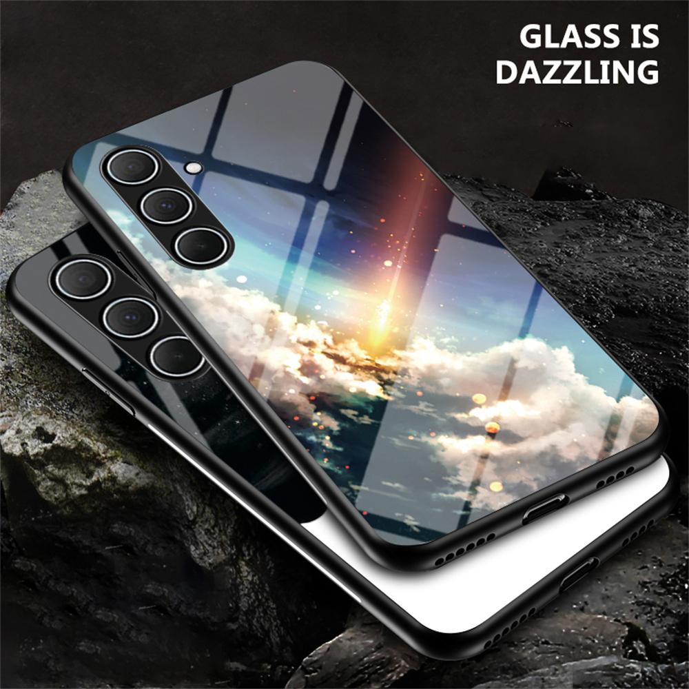 

For Samsung Galaxy A56 5G Case Starry Sky Pattern Tempered Glass Phone Cover Scattering Starry
