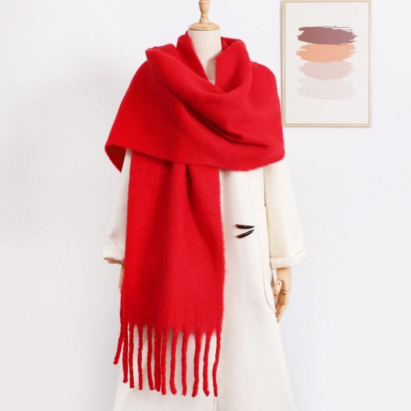 

ins style solid color pulled hair thickened warm scarf, women s winter fashion men s and women s scarves, scarves, shawls 240 червоний
