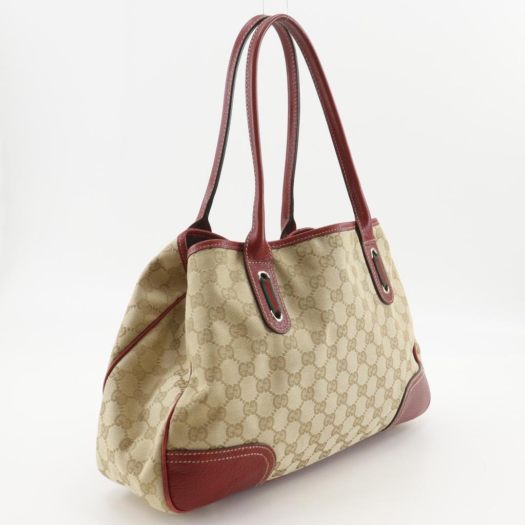 Gucci Pretty Tote Bag 163805 Brown GG Canvas Ribbon Women Used
