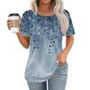 Women's Casual Short Sleeve Button Floral 3D Print Round Neck  Top T-Shirt