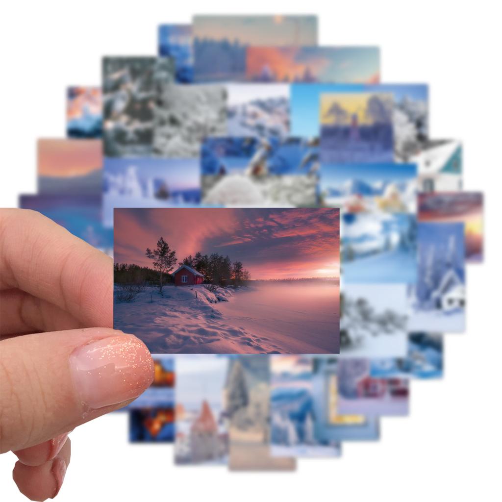 50 Winter Snow Scene Stickers Personalized Decoration Suitcase Notebook Guitar Waterproof Removable Glue Without Repeating Stickers