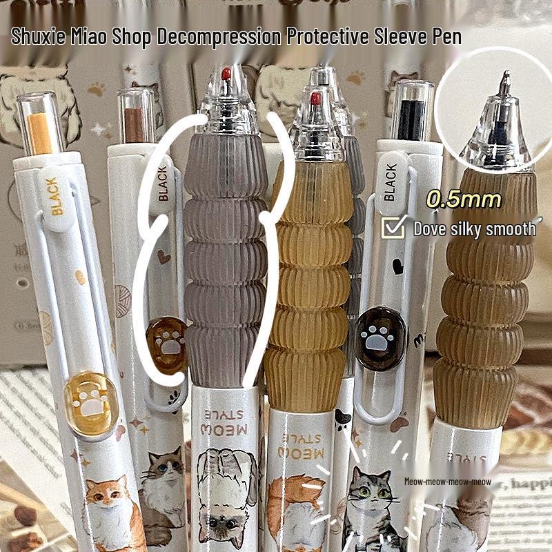 Quick-Dry Brush Tip Gel Pen Set, Push-Button, 0.5mm, Black Ink, for Middle School Students