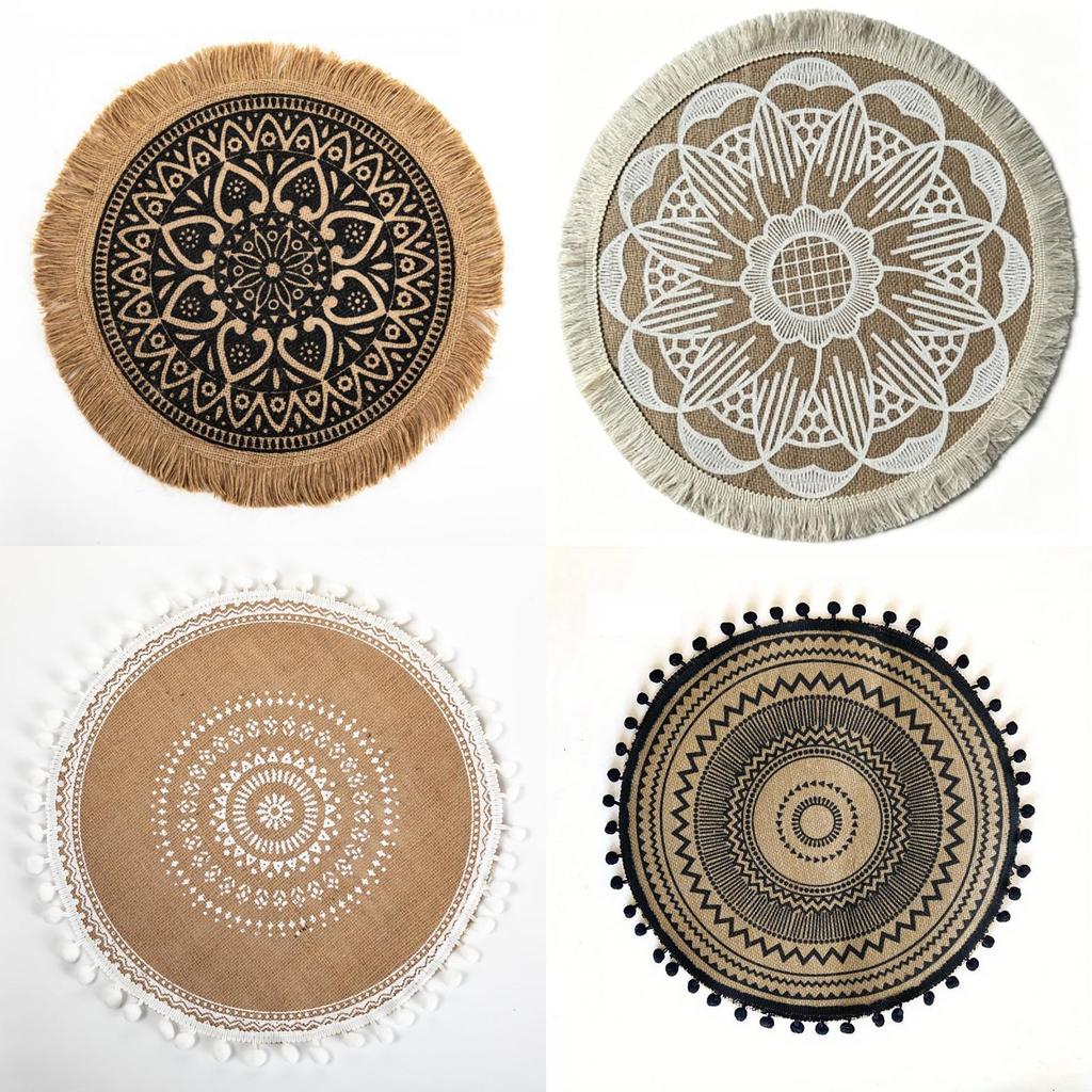 Sottopiatti Rotondi in Juta Naturale con Motivo Floreale Ecologico Vintage Decorazione da Pranzo per Uso Domestico
