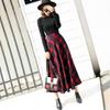 Belle Cie Check Korean Long Skirt, Long, Flared, Warm, Style, Skirt, Fluffy, Fall/Winter (ST/No. 27540) (XL, Red)