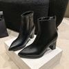Mode Schwarz Winter Reißverschluss Warm Plüsch Stiefeletten Damen 8,5cm Blockabsatz Reißverschluss Damen Schuhe Super Große Größe