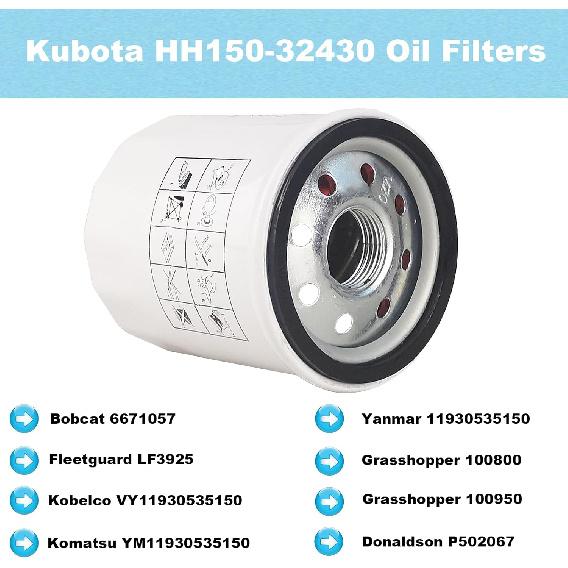HH150-32430 Oil Filters For Kubota D722 D902 WG750 WG752 WG972 Grasshopper 321D 325 325D 329 432 721 721D 725 729 932 Tractors Replace 70000-15241