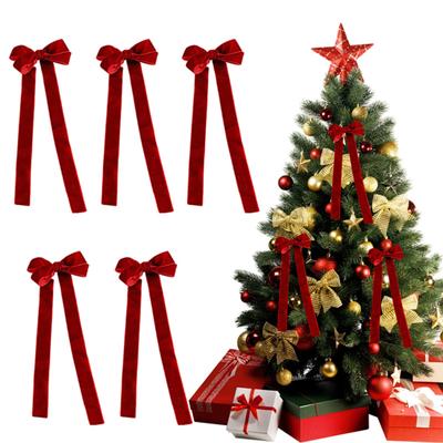 Aksamitne Wstążki Kokardy Dekoracja Choinki 10 cm x 25 cm Rustykalna Kokarda