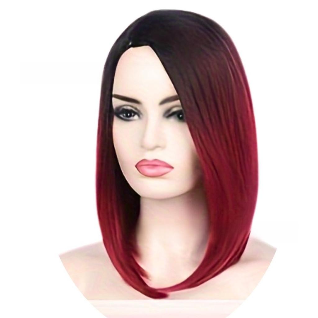 Premium Short Wig With Middle Part For Women Black Blue For Cosplay