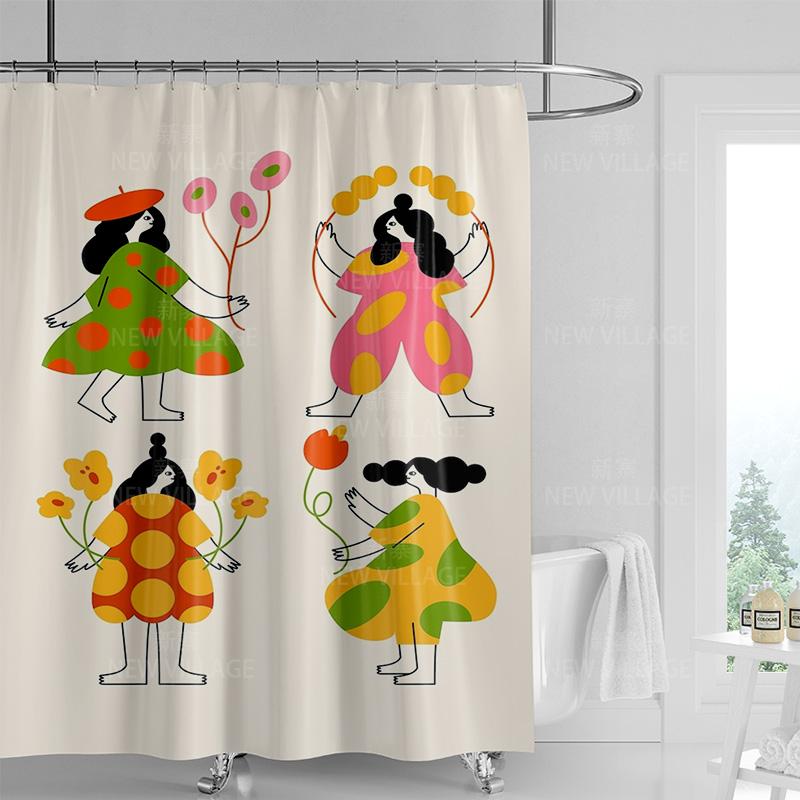 Whimsical Nature-Inspired Shower Curtain with Rainbow and Sunset Design for Relaxing Bathroom Decor