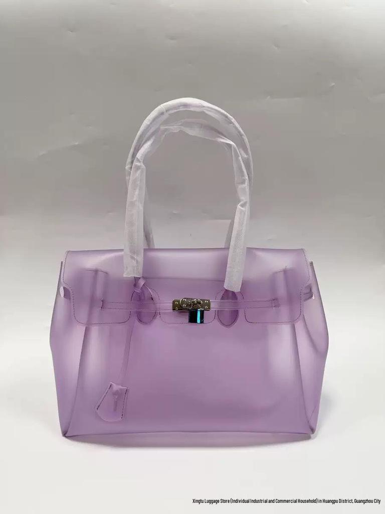 2026 Women's Waterproof TPU Jelly Handbag - Fashionable Lock Buckle Tote for Beach & Everyday Use