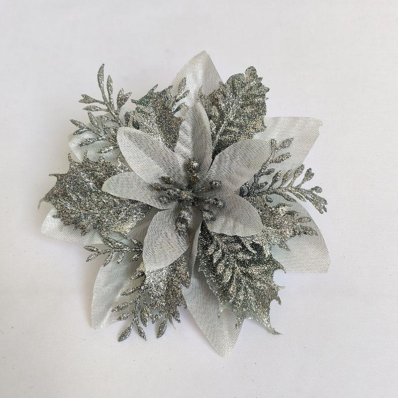 Різдвяна ялинкова прикраса із золотим порошком 14 см. Блискуча імітація квітів, різдвяний вінок, кулон, домашній новорічний декор для вечірки