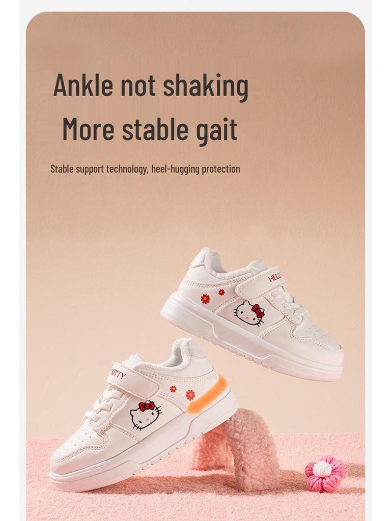 Cartoon Girls' Sports Shoes: Versatile White Non-Slip Skate Shoes for Kids, 2025 Autumn/Winter Collection.