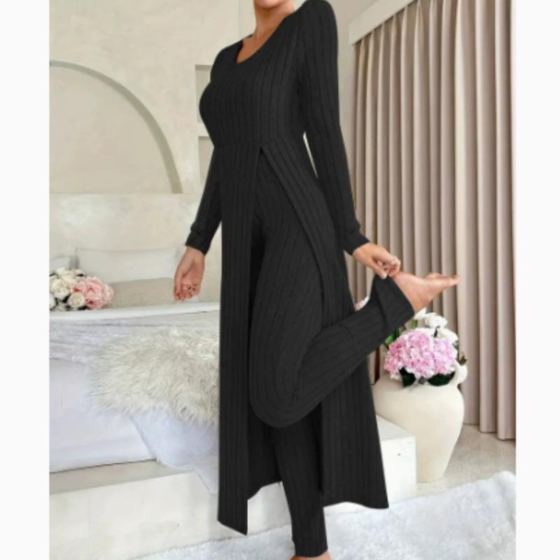 

Дизайн Sensation Топ с круглым вырезом и разрезом, с длинными рукавами и брюки, комплект из двух предметов в клетку, стиль весна/осень XL чёрный