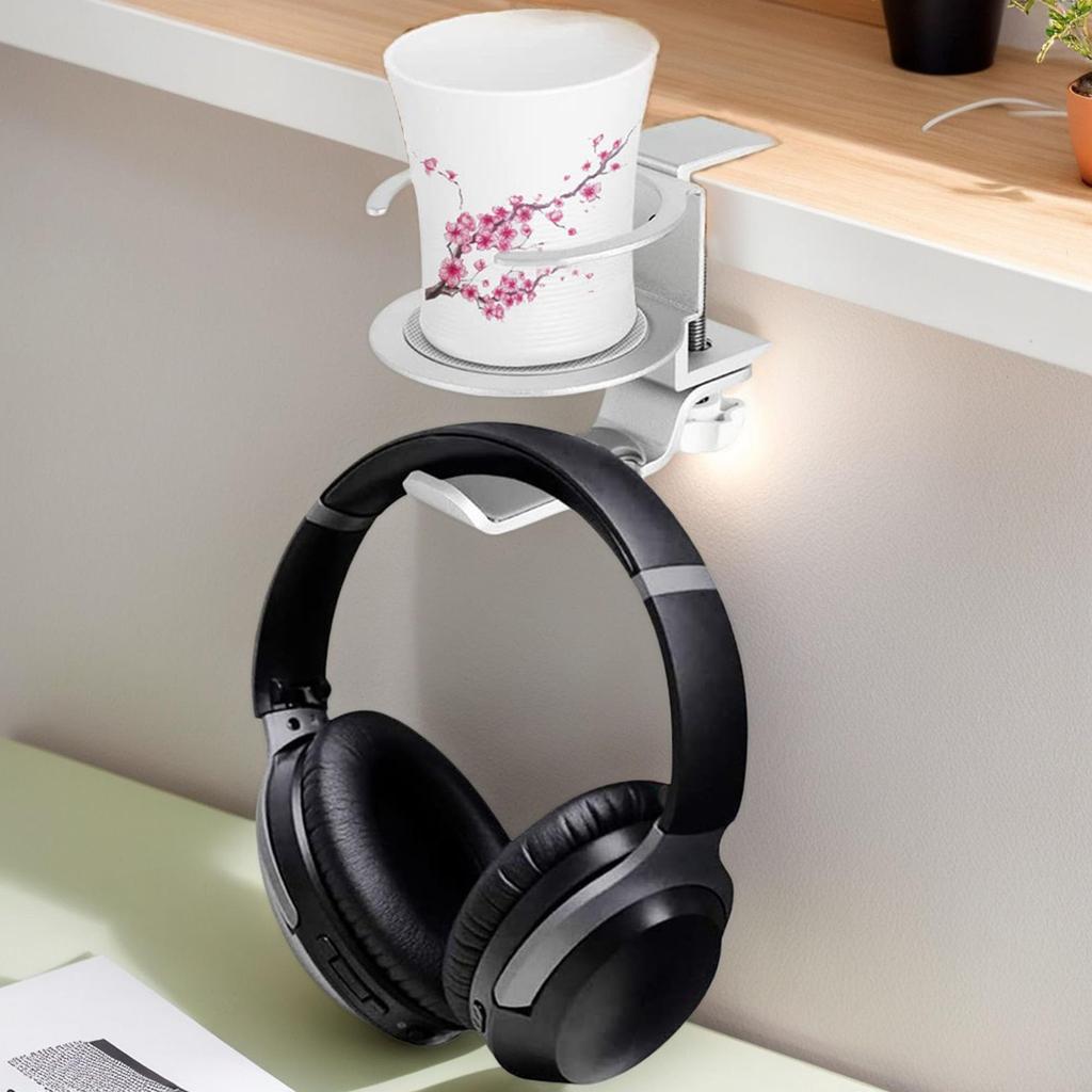 SKYROSEXSDCT Drink Holder, Desk Cup Holder, Desk Headphone Stand, Made of Alloy, 360 Degree Rotation, Gaming Headset Storage, Can be Used in