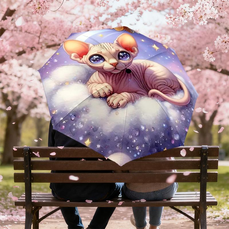 1PC Sphynx Cat Starry Sky Umbrella-8-Rib Reinforced, Automatic Open, Lightweight & Durable, Cute Fashion Accessory for Outdoor-P99
