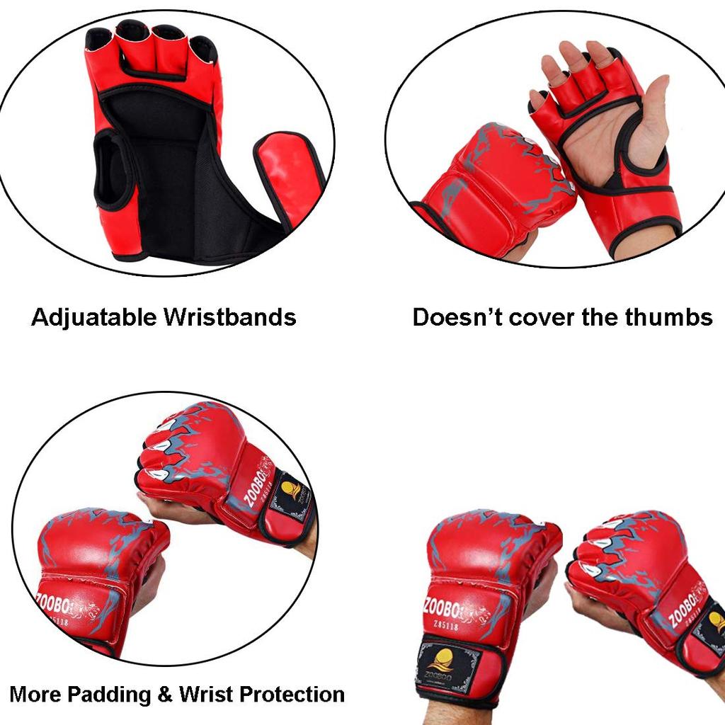 Rękawice MMA ZooBoo Półpalcowe Rękawice Bokserskie Rękawice MMA z Regulowanym Paskiem na Nadgarstek Rękawice UFC Sanda Sparring Worek Treningowy do Treningu Rozmiar Pasuje