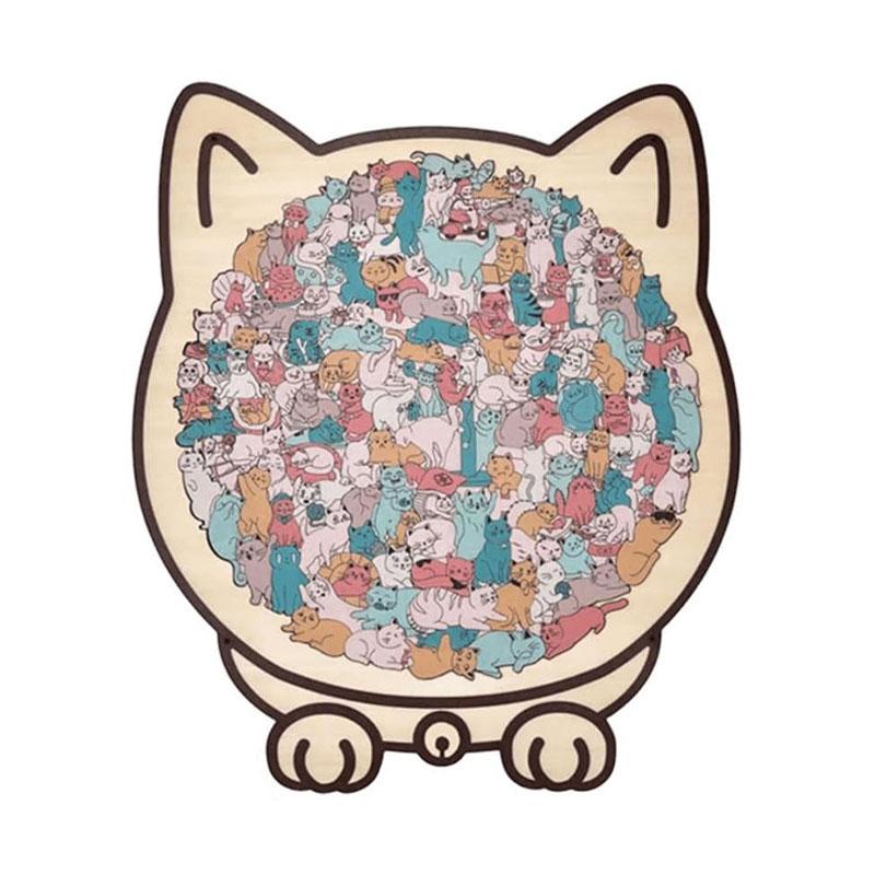 135pcs Cat-shaped Wooden Jigsaw Puzzle Unique Irregular Puzzle Pieces Game Birthday Xmas Gifts for Cat Lovers Home Decorations
