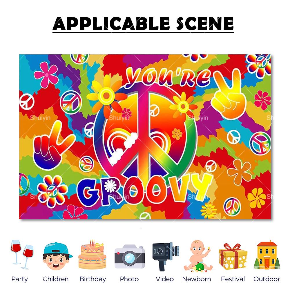 Colorful Peace Love Retro Hippie Bus Dyed Backdrop Kids Birthday Party Decorations Bohemian Style Guitar Floral Photography Prop