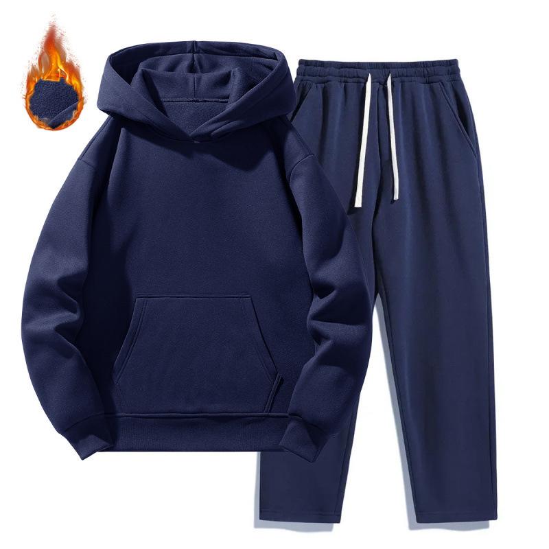 Men's and Women's Thick Plus Velvet Hoodie and Sweatpants Set - European Size, Loose Fit for Spring, Autumn, and Winter.