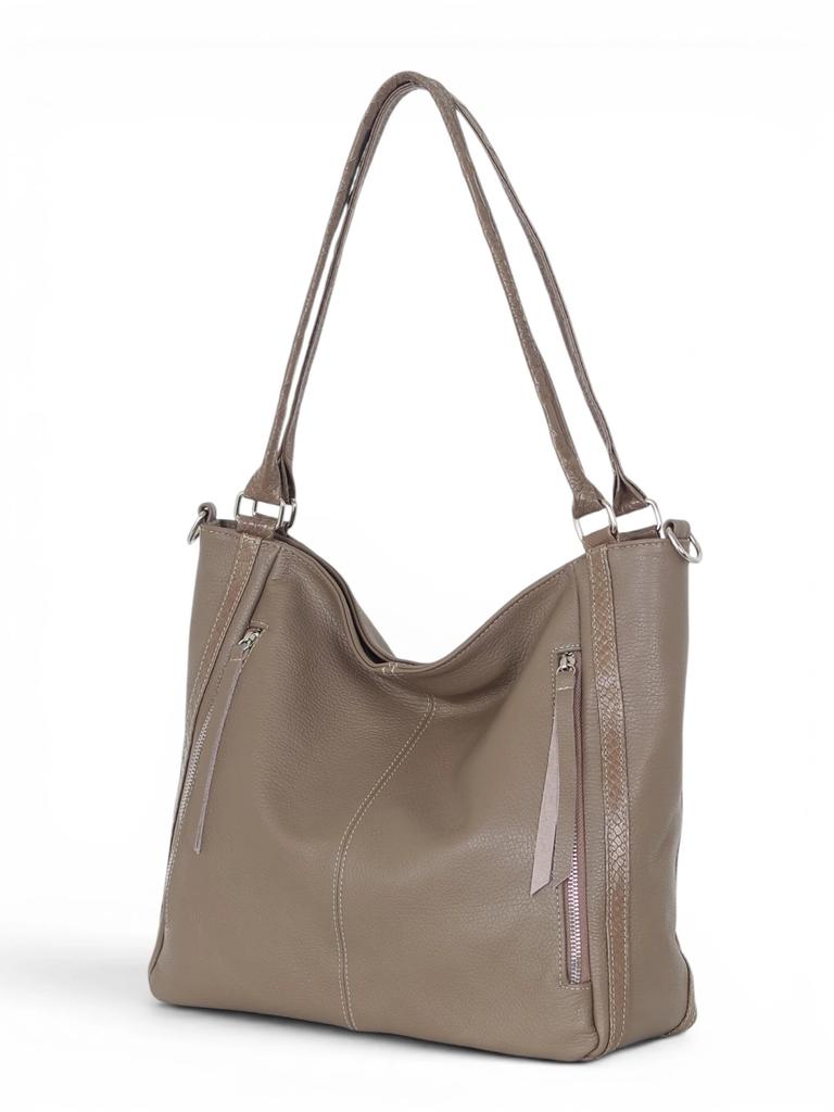 Vera Pelle Italian Leather A4 Handbag - Two-Compartment Shopper | Natural Leather | Taupe