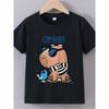 Europäische Größen Jungen Sommer T-Shirt mit kurzen Ärmeln und einem 'Cartoon-Capybara und Vogel' Aufdruck