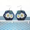 Eco-Friendly Wooden Earrings, Personalized Geometric Hexagonal Chrysanthemum Earrings