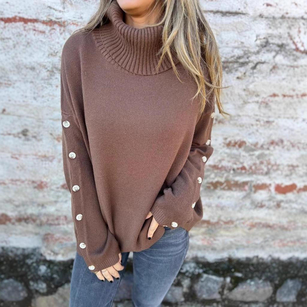 Autumn/Winter 2026 High Neck Button-Up Women's Knit Sweater