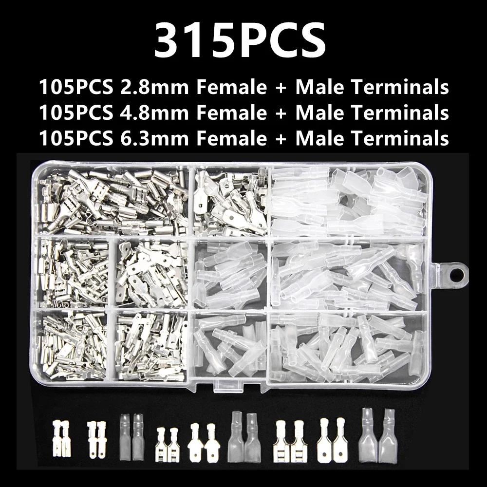 2.8/4.8/6.3mm Wire Crimp Terminals Kit Copper Male Female Wire Spade Connectors with Insulated Sleeve Electrical Conector Box
