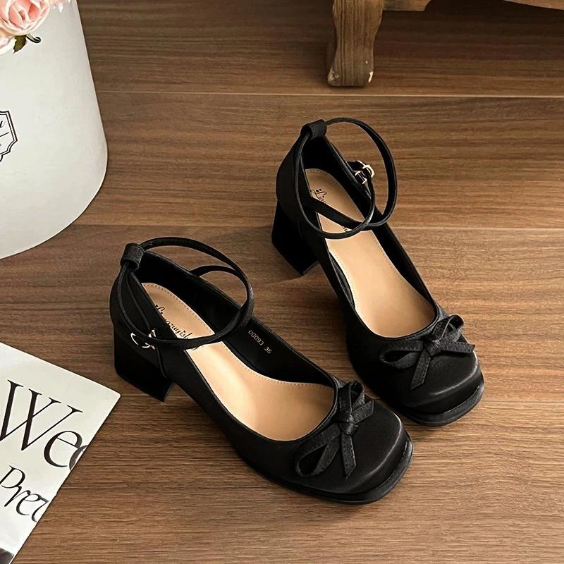 Block Heel High Heels Women's French Platform Ballet Shoes
