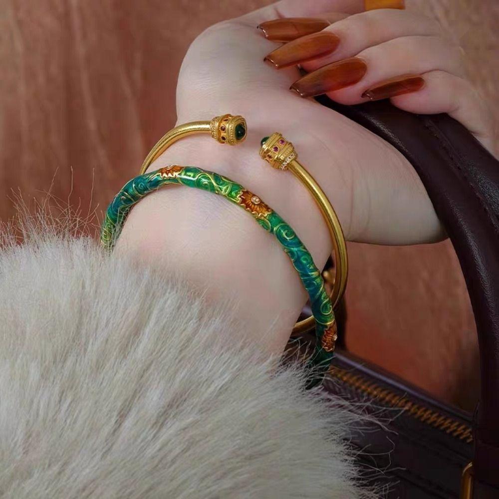 Vintage Chinese Cloisonne Bracelet Exquisite Filigree Flower Bangle Women's Enamel Braclet  Ladies