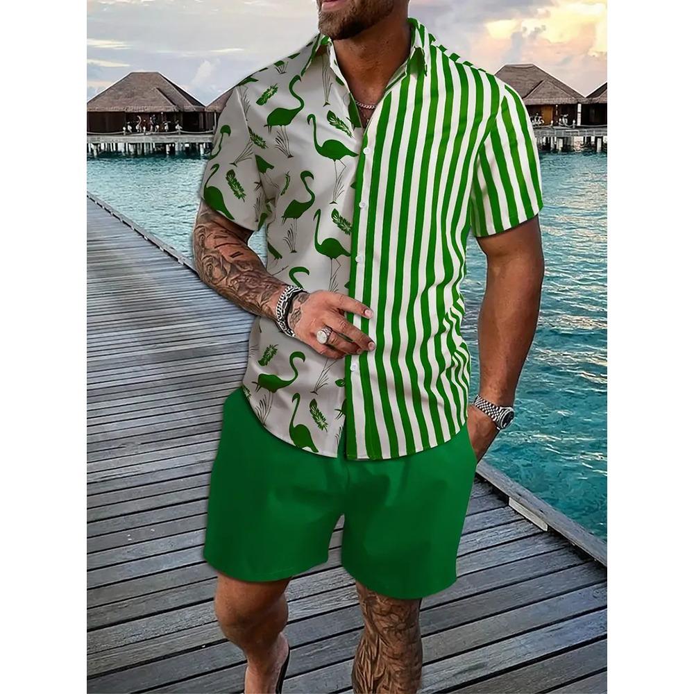 Funny 3D Print Men's Luxury Shirt Sets Hawaiian Fashion Lapel Short Sleeve Shirts+Shorts 2 Piece Outfit Summer Casual Loose Suit