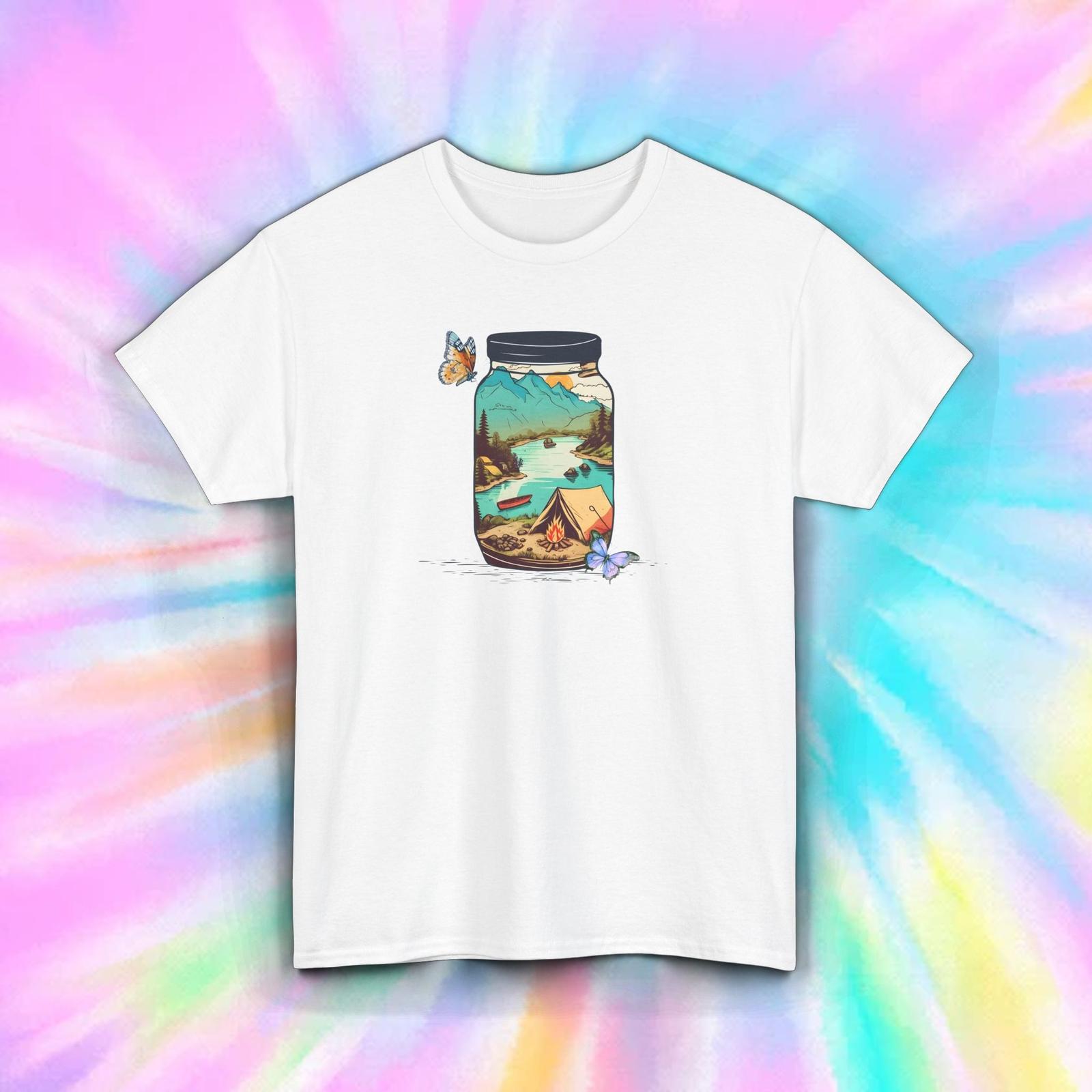 Camping Jar T-Shirt S-5XL Scenic Campfire Tent Nature Adventure Graphic Tee Gift L