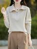 Women's Pure Australian Wool Half-Zipper Casual Lapel Sweater - Long-Sleeved & Thickened Base Layer