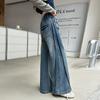 Autumn Tween Girl Dark Blue Jeans Foldable Wide Leg Denim Pants Kids Child Spring High Waist Jeans Trousers Age 4 To 14 Y