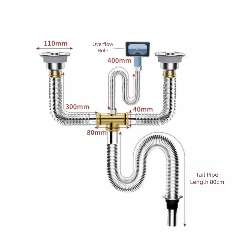

Комплект сливной трубы из нержавеющей стали для одинарной/двойной мойки, простая установка, сменная канализационная труба, экономия места, защита от засоров