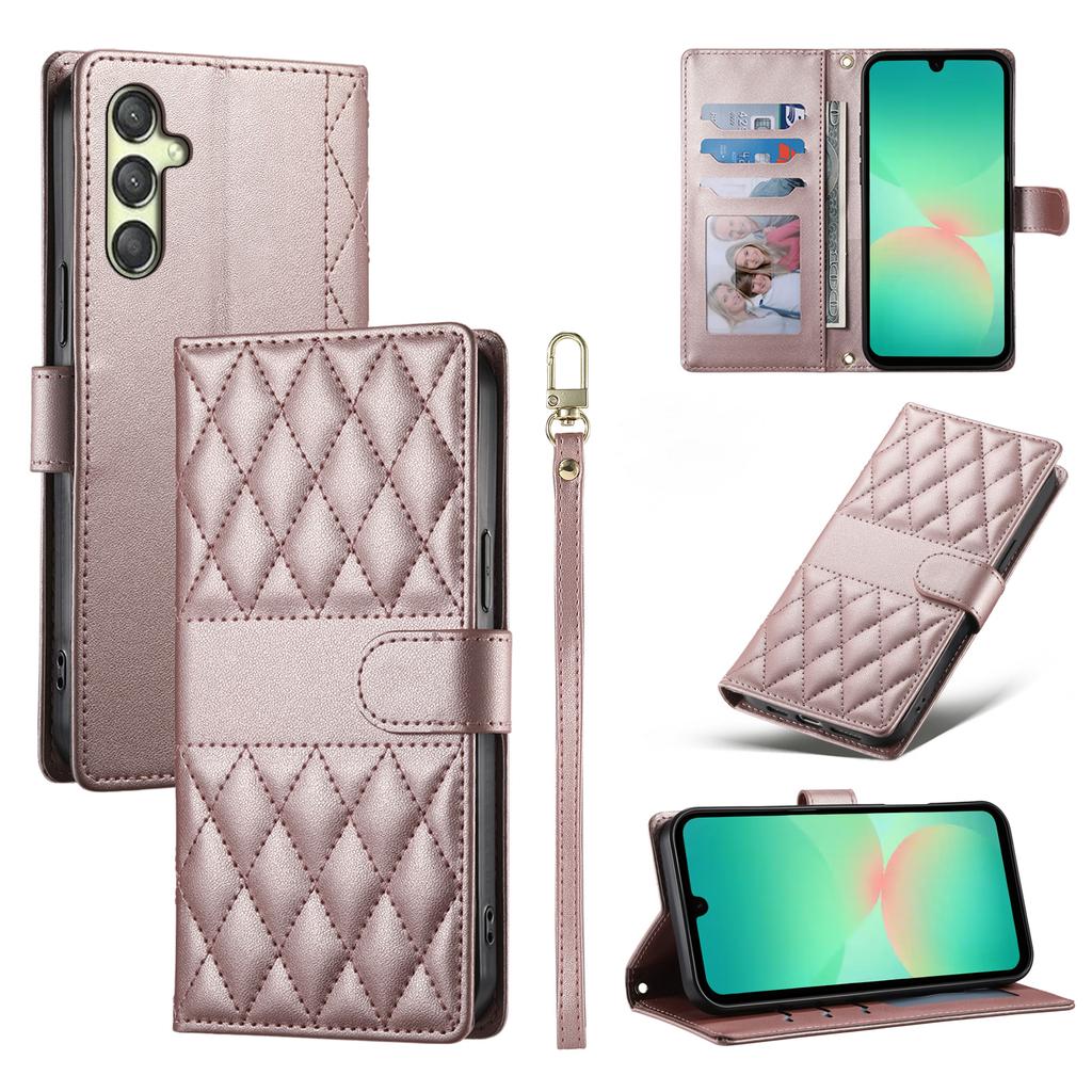 Etui dla Samsunga Galaxy A17 5G, Pikowanie w romby, Portfel z podstawką, Skórzane etui na telefon z długim/krótkim paskiem