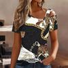 Women Leopard Print Cold Shoulder Short Sleeve T Shirt Irregular Cutout Neck Casual Summer Blouse Top