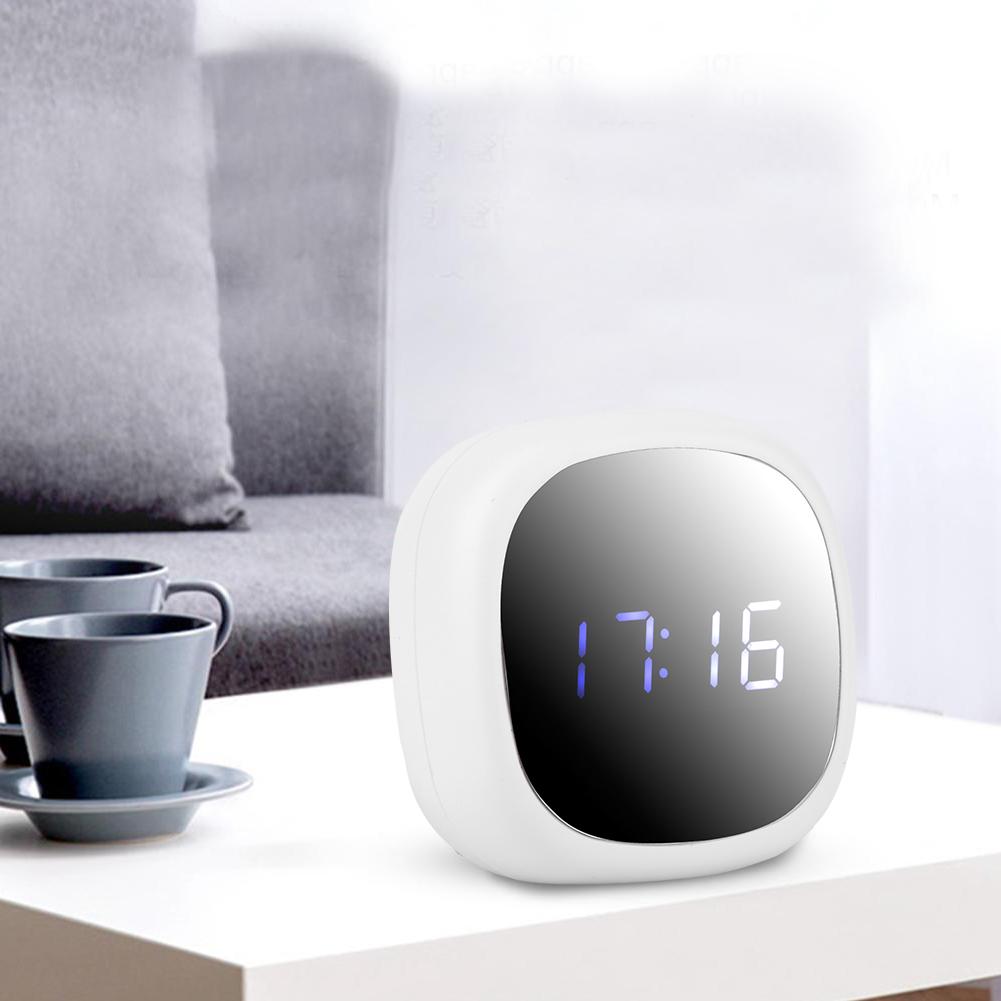 Household Multi Functional LED Alarm Clock Desktop Makeup Mirror Surface Digital Mute Clock for Bedroom(White )
